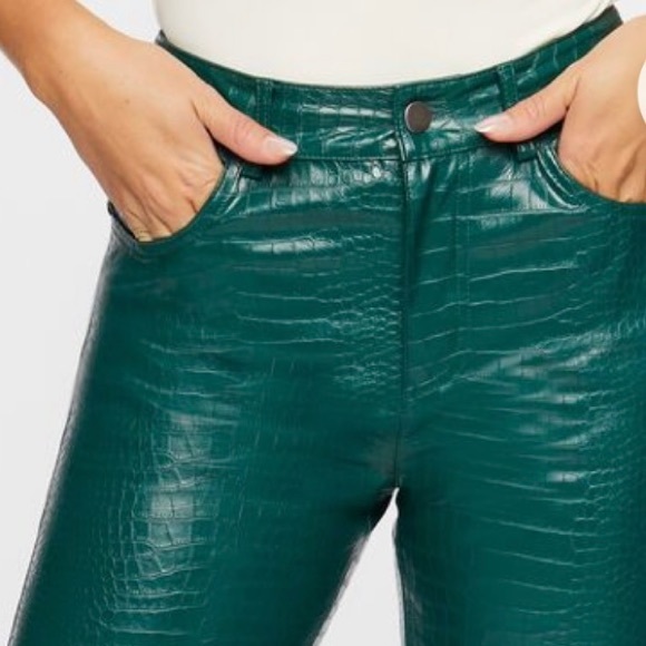 Forever 21 Women Faux Croc Bootcut Pants - Emerald Green XS - Picture 7 of 14